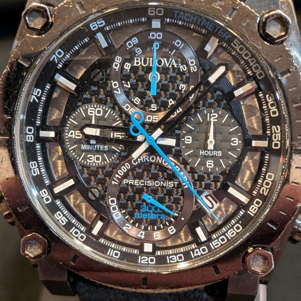 Bulova Precisionist Chronograph - Black and Silver with Blue Accents